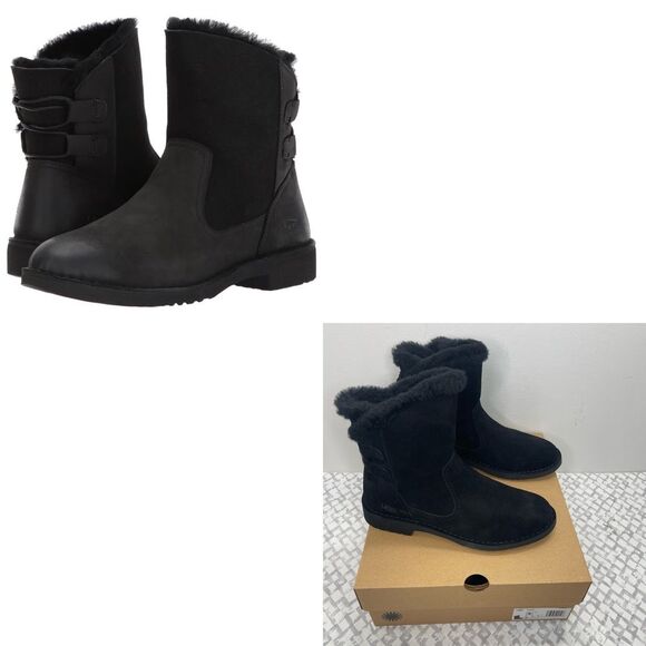 UGG Naiyah Size 9 Black Suede Leather Water repelling Short Winter Boots - Picture 1 of 7